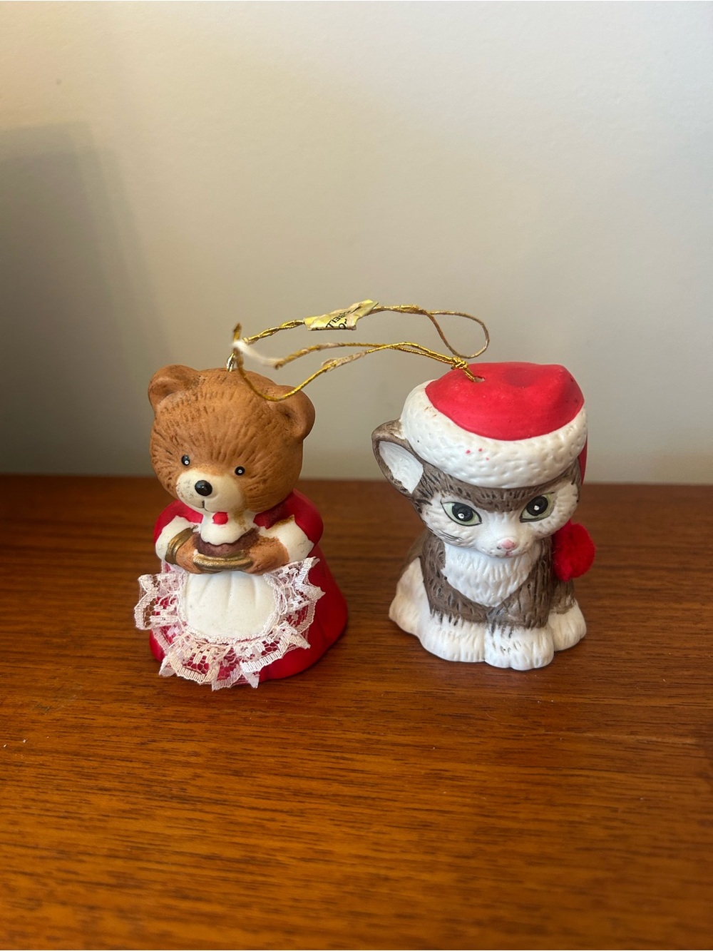 Vintage Holiday Jasco Lil Chimers Figurine Christmas Ornament Set Bear and Cat